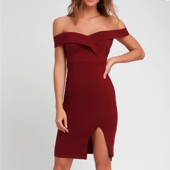 Lulus Dresses & Skirts - Lulu's Off-Shoulder Burgundy Mini Dress